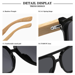 Nuevas Gafas de Sol de Bambú con Doble Barra y Montura Grande Estilo Cross Border, Unisex, Protección UV400, Montura Negra de PC, Clase 2 - Product Image 4
