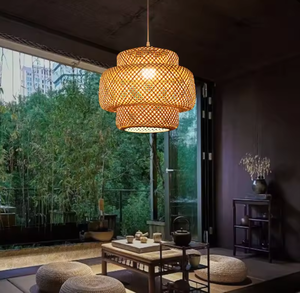 Rotin Art Lustre Restaurant Hôtel Lobby Hôtel Bambou Rotin Shell En Forme De Pendentif Lumière - Product Image 6