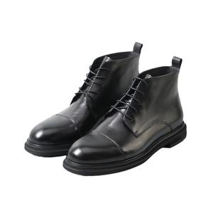 รองเท้าบูทมาร์ติน หนังวัว พื้นหนา ซิปด้านข้างหนังแท้ ลายแกะสลักสไตล์อังกฤษ - Product Image 1