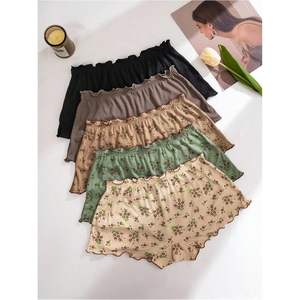 Paquete de 5 bragas tipo boyshort florales personalizadas para mujer, de cintura baja, transpirables, de algodón y spandex, con volantes y lazo. - Product Image 4