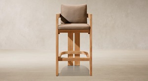 Tabouret de bar d'extérieur moderne en teck avec coussin et pieds coniques pour mobilier de jardin et de terrasse - Product Image 6