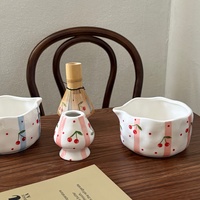 Handgemaakte keramische Chawan Kawaii fruitthee cadeau voor haar, inclusief kersen Matcha kom en gardehouder, Chinees keramiek Matcha kom set