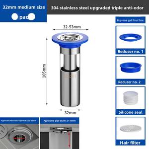 Siphon de sol en acier inoxydable 304, surface polie, dispositif de drainage pour salle de bain et toilettes, grande capacité, triple anti-odeur, épaissi - Product Image 6