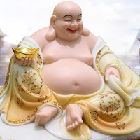 Maitreya buda Yuanbao gülüyor buda beyaz yeşim el yapımı renkli sırlı altın buda heykeli servet tanrı