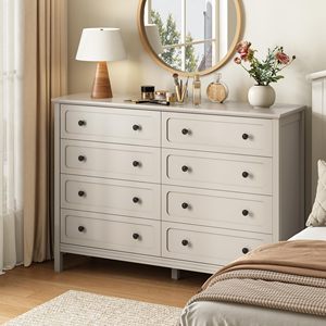 <span class=keywords><strong>Commode</strong></span> moderne en bois blanc de luxe, 55 pouces de large, 8 tiroirs, écologique, gain de place, avec poignées métalliques pour salon, couloir - Product Image 3