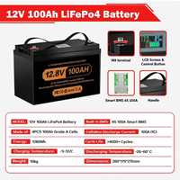 Batterie liquide LiFePo4 RUIBO CG-NF220128 12V 200Ah avec cellules de qualité, BMS intelligent, bornes M6, disjoncteur CC, 4000 cycles, 8 cellules, -5-55