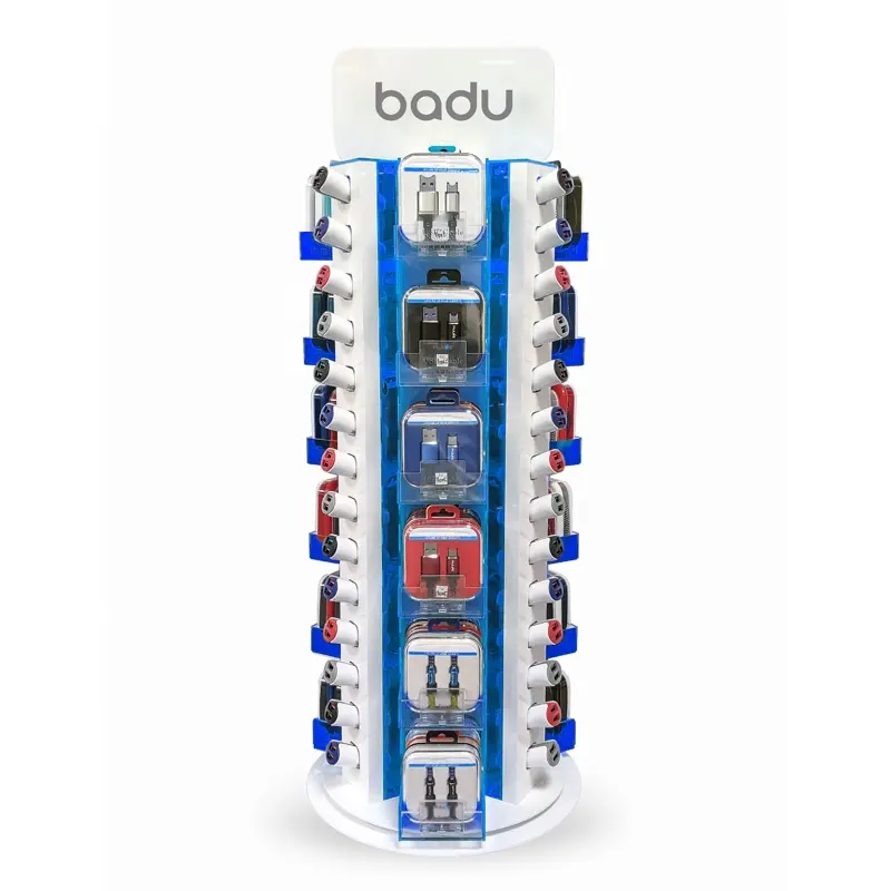 Adaptador de parede/carregador de carro, acessórios de telefone, balcão de acrílico, cabo usb, display de led