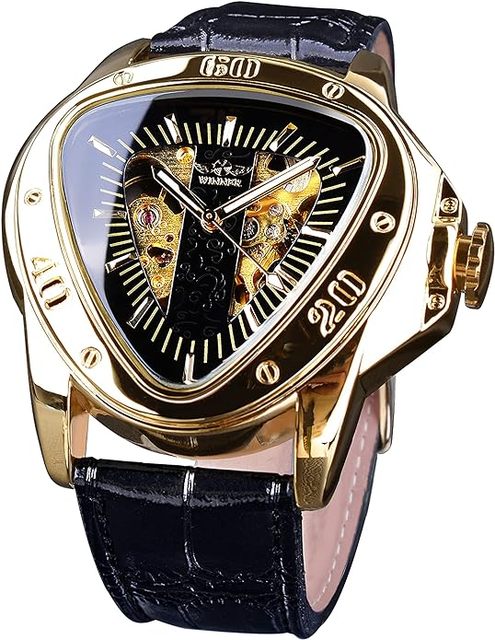 Winner Fashion Mechanical Watch Golden Automatic Movement Leather Design Mechanical Watch for Men