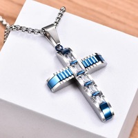 Pendentif Croix Entièrement Sertie de Strass en Acier Inoxydable 18K avec Chaîne Bambou – Bijou Tendance Haut de Gamme Hip-Hop Classique pour Homme – Collier