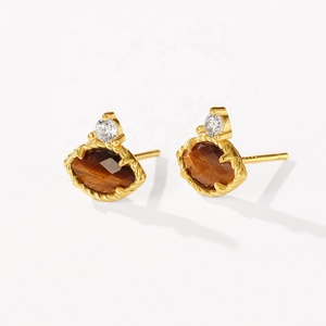 Nagosa旧货925纯银18k金朱红色珠宝宝石侯爵夫人<span class=keywords><strong>Tgier</strong></span>眼石耳钉女性耳环 - Product Image 3