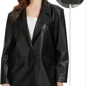 Cappotto da <span class=keywords><strong>donna</strong></span> da motociclista da Moto oversize giacca <span class=keywords><strong>Blazer</strong></span> in ecopelle con motivo solido con decorazione a bottone alla moda in <span class=keywords><strong>pelle</strong></span> sintetica vegana - Product Image 1