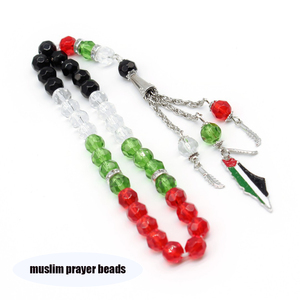 Bijoux fins Tasbih islamique musulman cristal islamique perles de prière Bracelets <span class=keywords><strong>33</strong></span> pièces 8mm 10mm drapeau palestinien Handstrings Bracelet - Product Image 1
