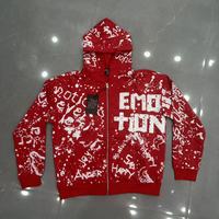 Sweat à capuche unisexe en coton pur avec fermeture éclair, motif lettres style Hip Hop, tendance américaine transfrontalière MIXED EMOTION, collection Printemps