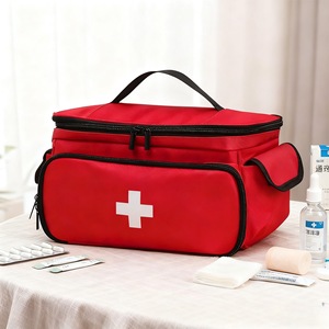 Sac de premiers secours en polyester rouge avec fermeture éclair, grande capacité, multifonction, sac médical unisexe, style simple, portable, multi-usage - Product Image 1