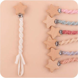 Cadena de chupete tejida de algodón hecha <span class=keywords><strong>a</strong></span> mano, Clip de chupete para bebé, soporte de madera de ganchillo, Material de tela - Product Image 1