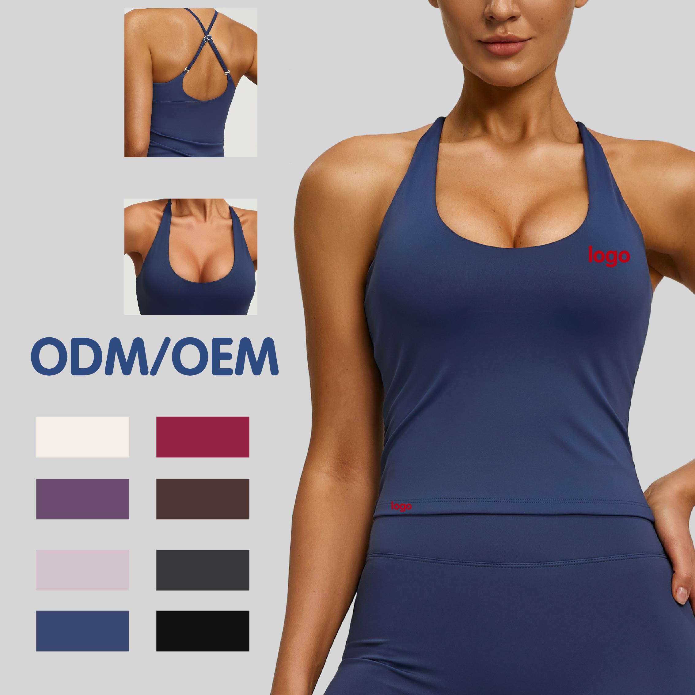 Sleeveless Yoga Tank Top Built in Bra Racerback Stretchy Nylon for Women Workout Wholesale