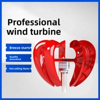 Petite éolienne à axe vertical en forme de cœur rouge 100W-600W 12V/24V, démarrage par vents légers pour système hybride éolien-solaire intégré au paysage
