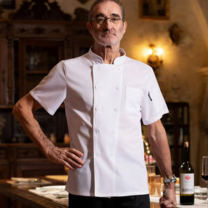 Abbigliamento da Chef di Alta Gamma, Uniforme da <span class=keywords><strong>Cuoco</strong></span> Personalizzata a Doppio Petto con Maniche Corte, Logo Stampato o Ricamato, Uniforme da Lavoro per Hotel - Product Image 6