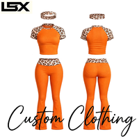 Ensemble de vêtements de sport pour femmes en 3 pièces, haut court à manches courtes de style raglan, leggings évasés à taille haute et longueur intégrale assortis