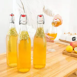 Garrafas de cerveja de vidro transparente, garrafa para fermentação caseira com tampa balanceadora de fio fácil e selo de silicone hermético 16 oz 500ml