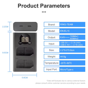 สำหรับ <span class=keywords><strong>Nikon</strong></span> Z5/Z6/Z6 i/ <span class=keywords><strong>Z7</strong></span>/Z7II/D600-D610/D800-D810ชาร์จได้อย่างรวดเร็ว USB ที่ชาร์จคู่จอแสดงผล LCD 10W 8.4V แบตเตอรี่ EN-EL15 - Product Image 2