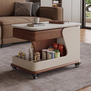 Mesa de centro de madera con almacenamiento y ruedas para sala de estar, mesa de té móvil para apartamento pequeño - Product Image 1
