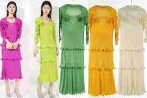 Nuevo Vestido Largo Informal Africano de Alta Calidad, Color Sólido, Dos Capas, con Volantes Florales, Estilo <span class=keywords><strong>Issey</strong></span> Miyake, Plisado, Talla Grande para Mujer - Product Image 6