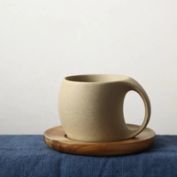 Tasse à café en céramique de style japonais avec soucoupe en bois Tasses à thé au lait en porcelaine nordique en vrac