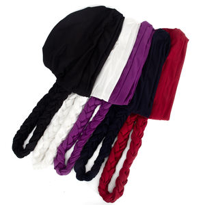 Moslim Dubbele Vlechten Pretie Hijab Hoofddoek Hoofdbanden Afrikaanse Bochtige Voorgebonden Tulbanden Verstelbare Vrouwen Tulband - Product Image 4