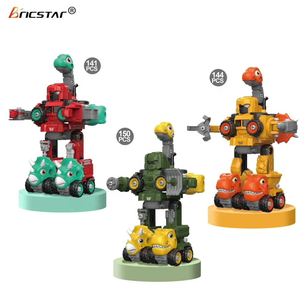 Bricstar Remote Control 5-in-1 DIY Assembly Hands-on Transformation RC Dinosaur Robot Car Series Toy With Sound And Light