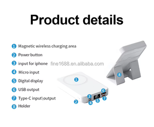Banco de Energía Magnético Inalámbrico de Carga Rápida <span class=keywords><strong>Mag</strong></span> PD de 22.5W con Soporte Plegable Seguro y Pantalla Digital, Banco de Energía de 10000mAh para <span class=keywords><strong>iPhone</strong></span> - Product Image 3