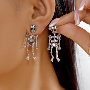 Boucles d'oreilles pendantes <span class=keywords><strong>squelette</strong></span> articulé <span class=keywords><strong>corps</strong></span> entier Halloween, 2 couleurs (argent et noir), unisexe, style gothique punk cosplay - Product Image 5