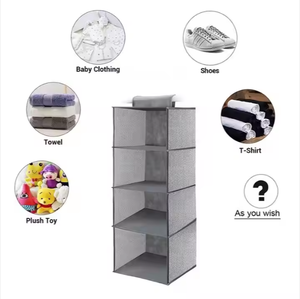 Storage Hanging Closet <b>Shelves</b> Fabric Closet Hanging Organizer 4 <b>Shelf</b> Closet Hanging Organizer with <b>Hooks</b> - Product Image 4