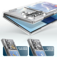Étui de téléphone pliable transparent anti-jaunissement avec porte-cartes, support et charnière magnétique, protection intégrale antichoc pour Samsung Galaxy Z Fold 8 Ultra