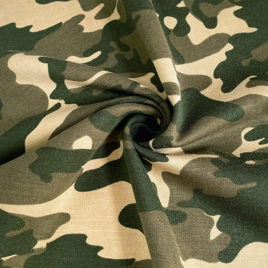 Anti-Rimpel Rayon Polyester Spandex Elastaan Camouflage Geprint Rayon Blend Stretch Ponte Roma Stof