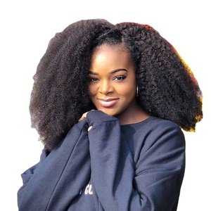 Shoumei bán buôn tóc con người tóc giả 4A 4B 4C afro kinky xoăn tự nhiên mà<span class=keywords><strong>u</strong></span> đen Brazil tóc con người kinky xoăn <span class=keywords><strong>U</strong></span> phần V phần nửa tóc giả - Product Image 2