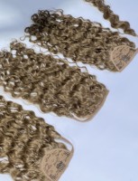 Extensions de cheveux humains vierges en queue de cheval, blondes, double épaisseur, ondulées et bouclées, pour la vente en gros