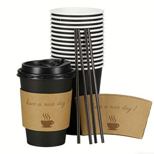 10 gobelets à café jetables de 20 oz à double paroi, biodégradables et écologiques, avec couvercles, logo personnalisé imprimé, gobelets en papier pour café - Product Image 1