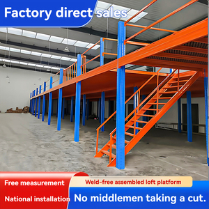 Mezzanine industrielle à 2 niveaux en acier avec escalier de sécurité et rampes, capacité de charge 300 kg/m², revêtement poudré - Product Image 1