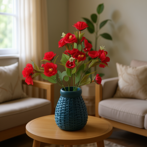 Elegant Classic <b>Artificial</b> Plastic Rose Floral <b>Arrangement</b> <b>in</b> Woven <b>Vase</b>, High Simulation Decorative <b>Flowers</b>, Eco-Friendly Durab - Product Image 2