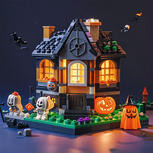 Halloween Haunted House <b>Building</b> <b>Blocks</b> <b>Set</b> For Kids 4-7 Years Old Fantasy Construction Toy With Lights And Decorations - Product Image 1