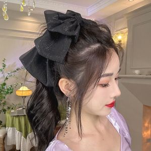 Silver thread large <b>bow</b> hair <b>clip</b>, runaway princess hair <b>clip</b>, trendy and elegant pearlescent yarn, versatile and sweet - Product Image 3