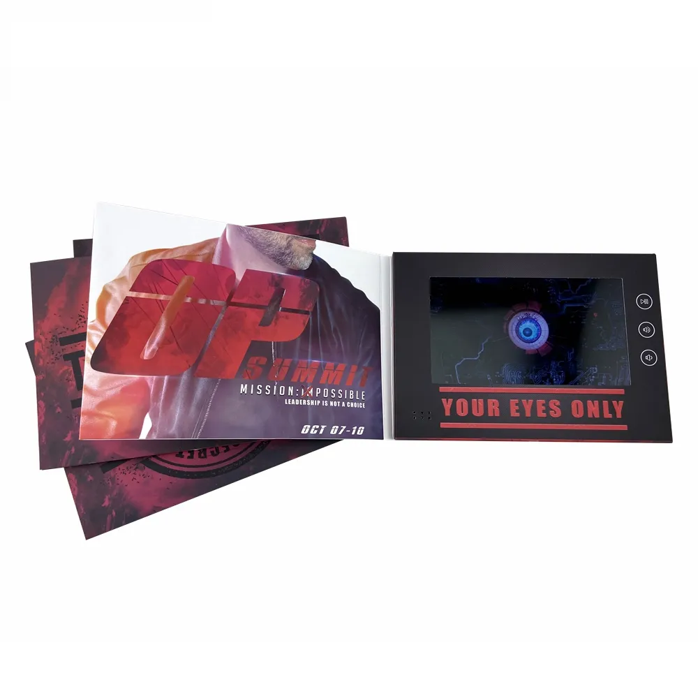 Tarjeta de folleto de vídeo con pantalla lcd hd de 7 pulgadas, tarjeta de folleto con 1024x600px para regalo de Navidad
