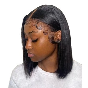 Parrucca con pizzo frontale Spot, copricapo, parrucca transfrontaliera da <span class=keywords><strong>donna</strong></span>, capelli corti lisci, ondulati e voluminosi, neri, naturali e realistici, all'ingrosso - Product Image 5