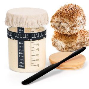 Kit de fermentación de masa madre de 900 ml con termómetro, raspador, cubierta de tela, tapa de bambú, tarro de boca ancha para masa madre, utensilios de repostería - Product Image 1