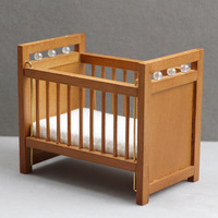 DIY miniatur rumah boneka ayunan kayu tempat tidur bayi untuk rumah boneka furnitur Mini