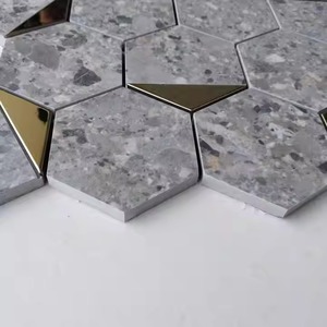 Azulejos de mosaico de pared hexagonales Norr Dolphin de lujo de 3 pulgadas y 73mm, diseño Interior único, piedra de Metal dorado, cerámica de vidrio para Baño - Product Image 3
