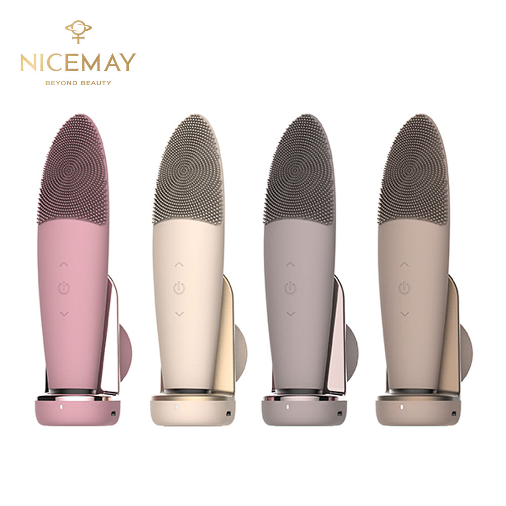 Nicemay High Frequency Vibration Silicone Facial Cleansing Brush Hitting Function Suction Cup Skin Care Tool 