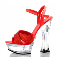 Nouvelles sandales à plateforme à talon épais et paillettes, 14 cm, bout ouvert, pour podium, danse sur barre, taille 46, mode, danseuse exotique, sexy, fétiche