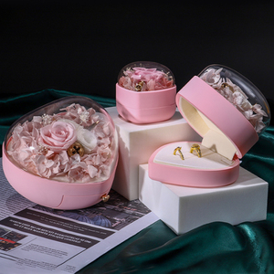 Boîte à bagues en acrylique double, design cœur, pour mariage, emballage cadeau, avec fleur rose, très demandée. - Product Image 4
